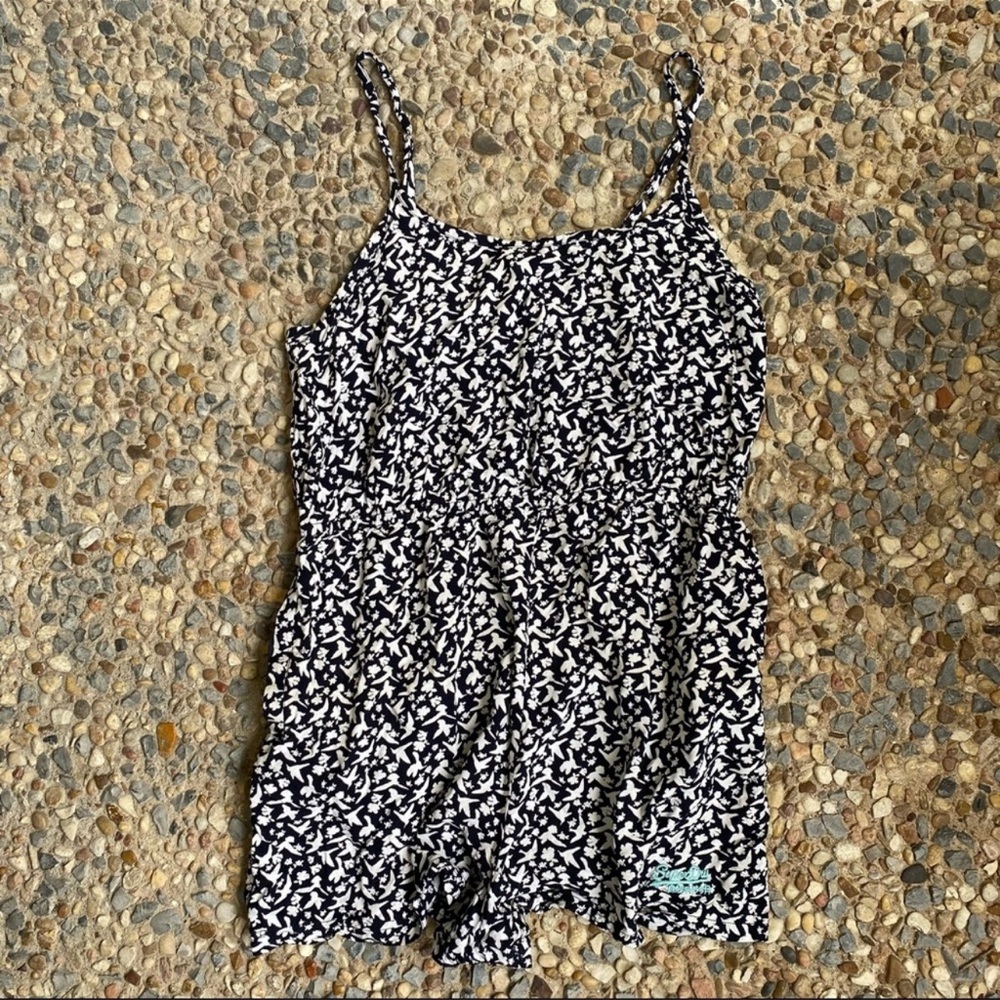 Superdry bird print romper adjustable straps black/white size medium; fit is S.
